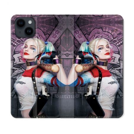 Housse Cuir Portefeuille Pour Iphone 15 Plus (6,7) Harley Quinn Batte