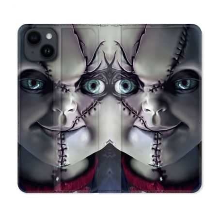 Housse Cuir Portefeuille Pour Iphone 15 Plus (6,7) Horreur Chucky Cicatrice