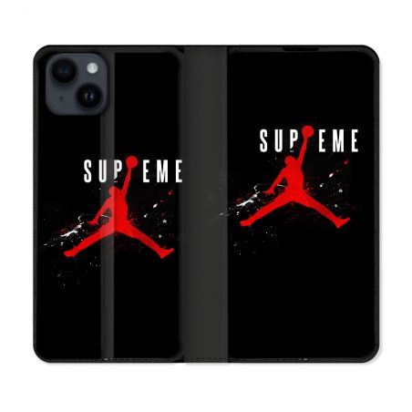 Housse Cuir Portefeuille Pour Iphone 15 Plus (6,7) Jordan Supreme Noir