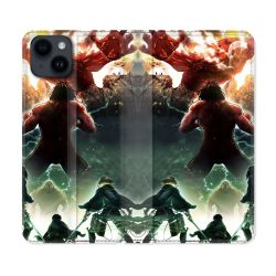 Housse Cuir Portefeuille Pour Iphone 15 Plus (6,7) Manga Attaque Titans Combat