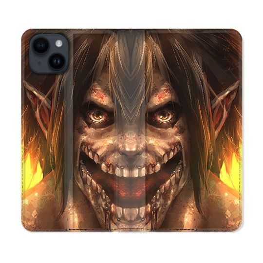 Housse Cuir Portefeuille Pour Iphone 15 Plus (6,7) Manga Attaque Titans Eren Titan