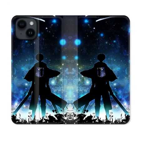 Housse Cuir Portefeuille Pour Iphone 15 Plus (6,7) Manga Attaque Titans Levi
