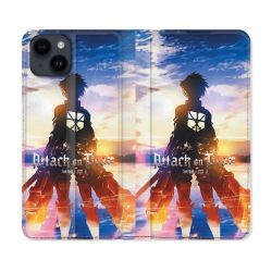 Housse Cuir Portefeuille Pour Iphone 15 Plus (6,7) Manga Attaque Titans Soleil