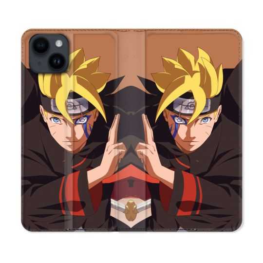 Housse Cuir Portefeuille Pour Iphone 15 Plus (6,7) Manga Boruto Signe