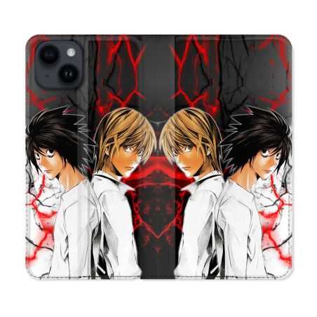 Housse Cuir Portefeuille Pour Iphone 15 Plus (6,7) Manga Death Note Duo