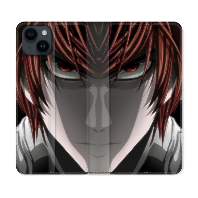 Housse Cuir Portefeuille Pour Iphone 15 Plus (6,7) Manga Death Note Kira