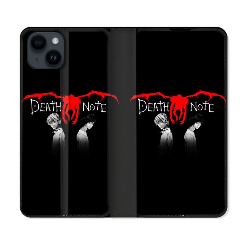 Housse Cuir Portefeuille Pour Iphone 15 Plus (6,7) Manga Death Note Noir