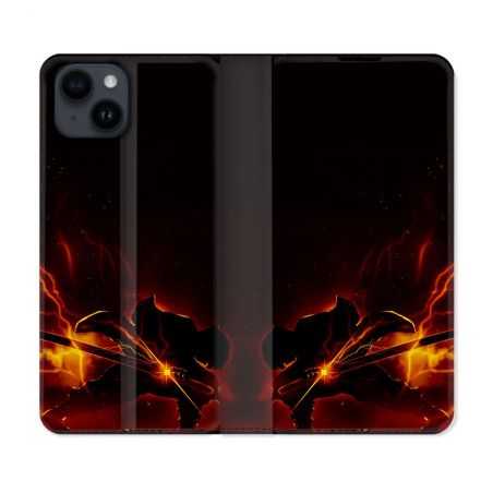 Housse Cuir Portefeuille Pour Iphone 15 Plus (6,7) Manga Demon Slayer Electric