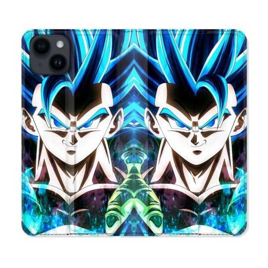 Housse Cuir Portefeuille Pour Iphone 15 Plus (6,7) Manga Dragon Ball Gogeta Visage