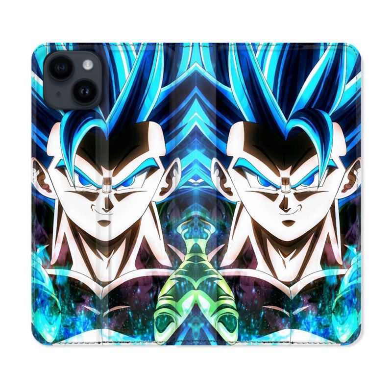Housse Cuir Portefeuille Pour Iphone 15 Plus (6,7) Manga Dragon Ball Gogeta Visage