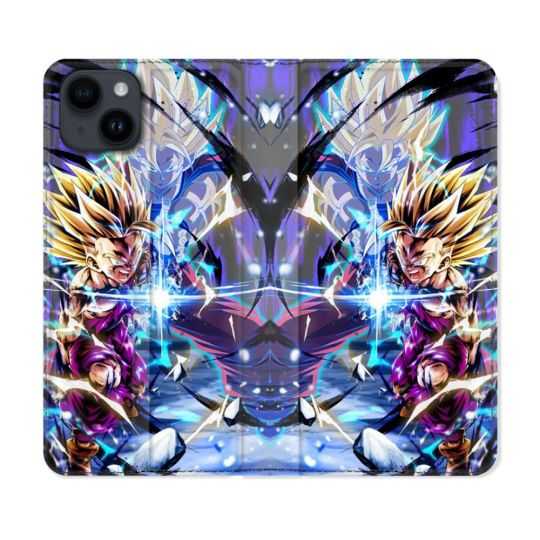Housse Cuir Portefeuille Pour Iphone 15 Plus (6,7) Manga Dragon Ball Sangohan Duo