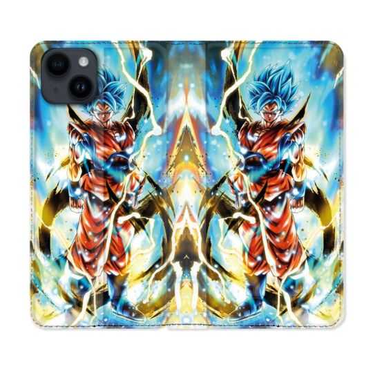 Housse Cuir Portefeuille Pour Iphone 15 Plus (6,7) Manga Dragon Ball Sangoku Blanc