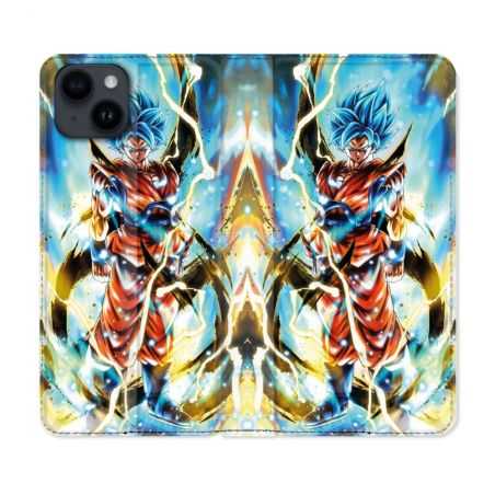 Housse Cuir Portefeuille Pour Iphone 15 Plus (6,7) Manga Dragon Ball Sangoku Blanc