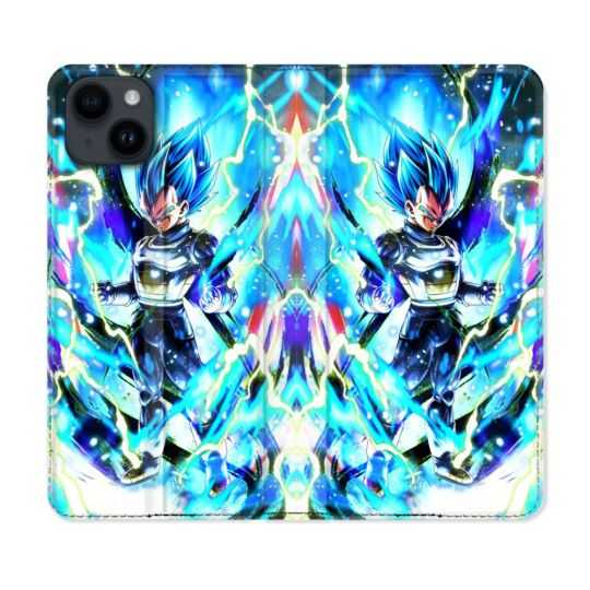 Housse Cuir Portefeuille Pour Iphone 15 Plus (6,7) Manga Dragon Ball Vegeta Bleu