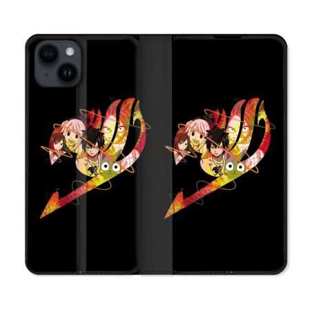 Housse Cuir Portefeuille Pour Iphone 15 Plus (6,7) Manga Fairy Tail Logo Noir