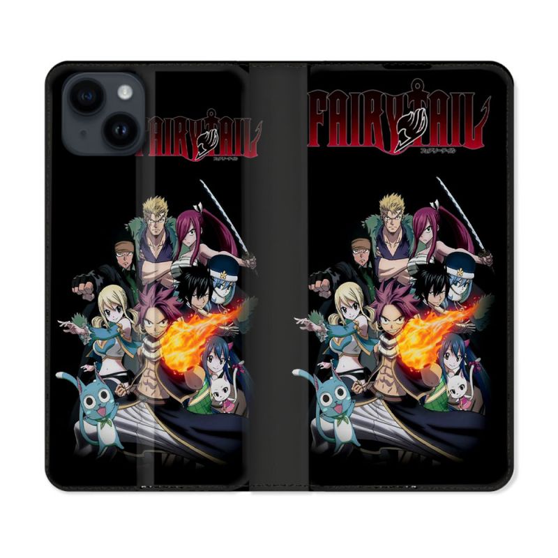 Housse Cuir Portefeuille Pour Iphone 15 Plus (6,7) Manga Fairy Tail Logo Team