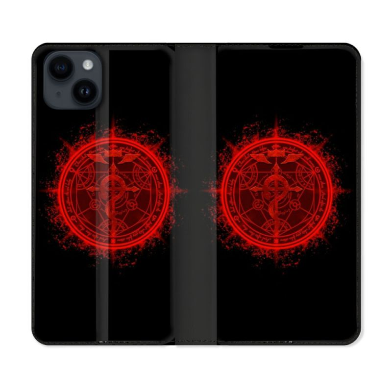 Housse Cuir Portefeuille Pour Iphone 15 Plus (6,7) Manga Fullmetal Alchemist Logo