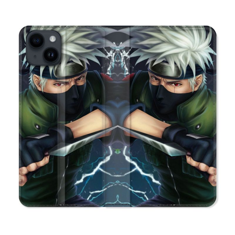 Housse Cuir Portefeuille Pour Iphone 15 Plus (6,7) Manga Naruto Kakashi