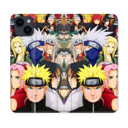 Housse Cuir Portefeuille Pour Iphone 15 Plus (6,7) Manga Naruto Team