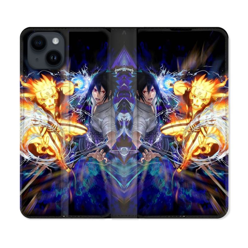 Housse Cuir Portefeuille Pour Iphone 15 Plus (6,7) Manga Naruto VS