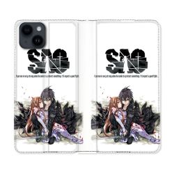 Housse Cuir Portefeuille Pour Iphone 15 Plus (6,7) Manga SAO sword Art Online Blanc