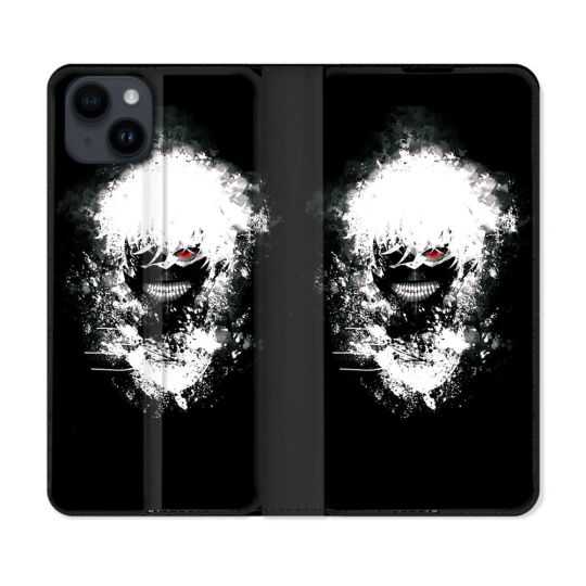 Housse Cuir Portefeuille Pour Iphone 15 Plus (6,7) Manga Tokyo Ghoul Kaneki Tag