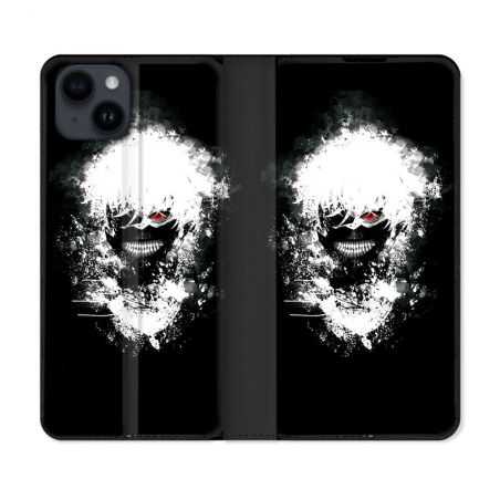 Housse Cuir Portefeuille Pour Iphone 15 Plus (6,7) Manga Tokyo Ghoul Kaneki Tag
