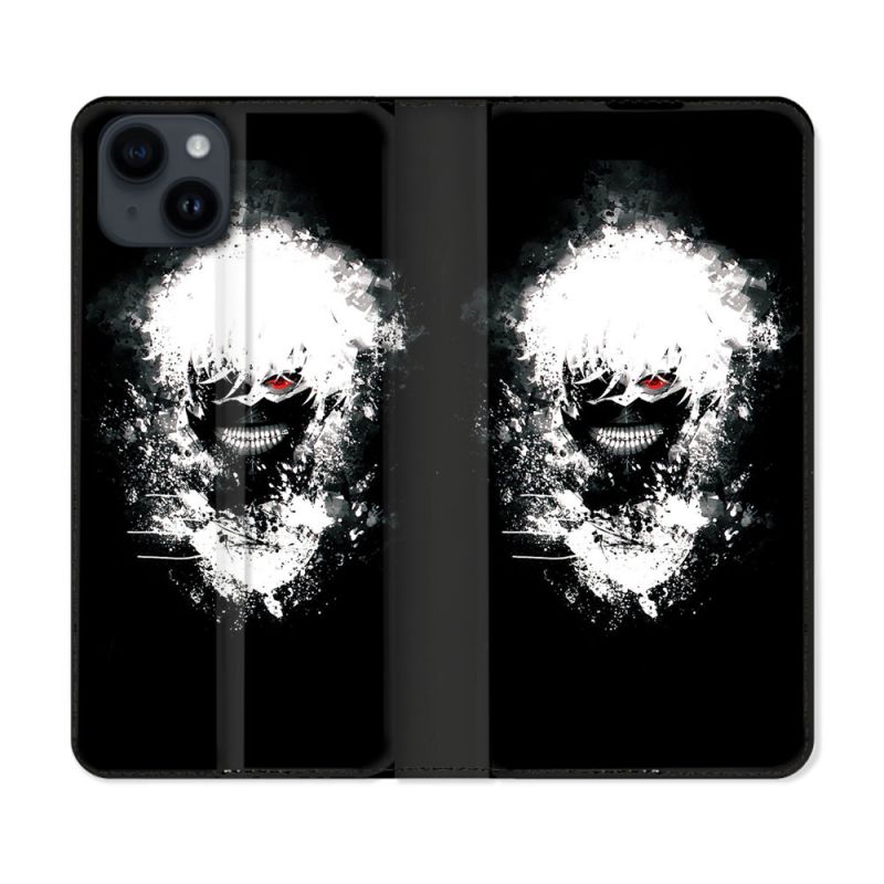 Housse Cuir Portefeuille Pour Iphone 15 Plus (6,7) Manga Tokyo Ghoul Kaneki Tag