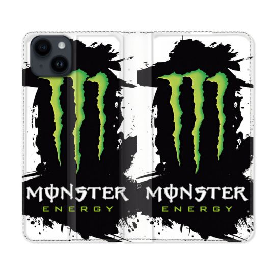 Housse Cuir Portefeuille Pour Iphone 15 Plus (6,7) Monster Energy Tache