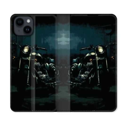 Housse Cuir Portefeuille Pour Iphone 15 Plus (6,7) Moto Harley Vintage