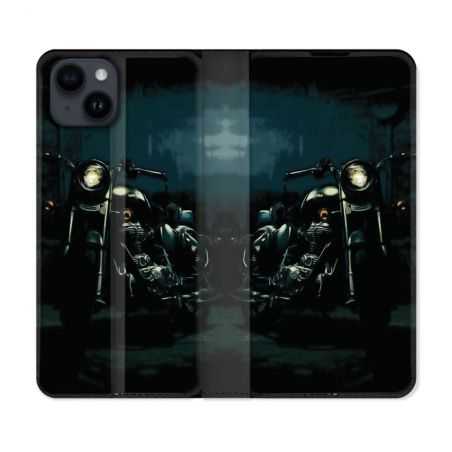 Housse Cuir Portefeuille Pour Iphone 15 Plus (6,7) Moto Harley Vintage