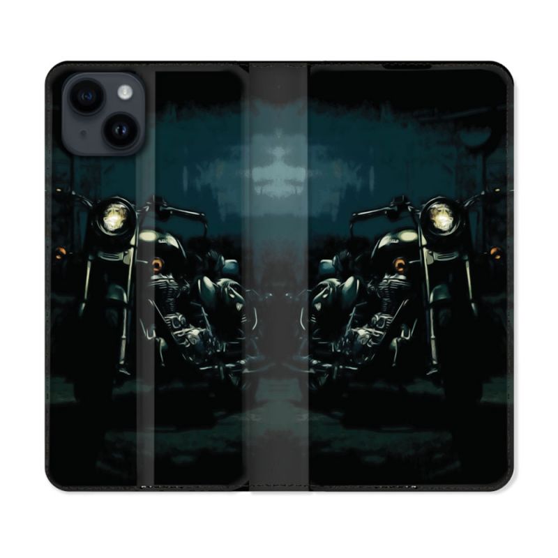 Housse Cuir Portefeuille Pour Iphone 15 Plus (6,7) Moto Harley Vintage