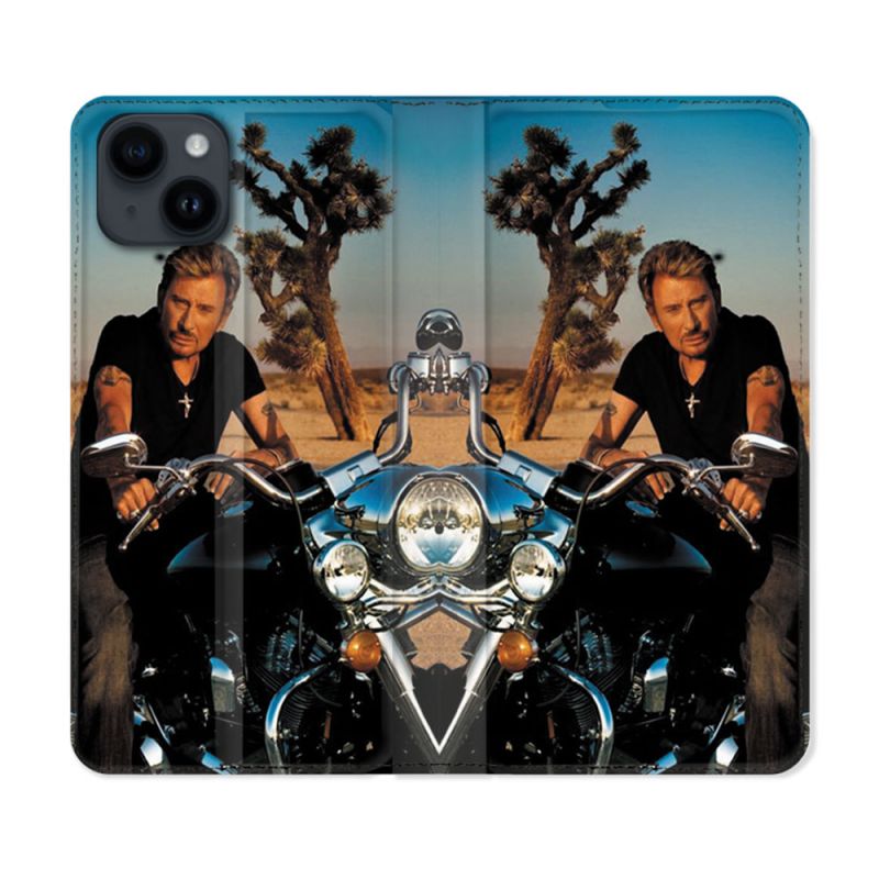 Housse Cuir Portefeuille Pour Iphone 15 Plus (6,7) Musique Johnny Hallyday Moto