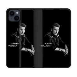 Housse Cuir Portefeuille Pour Iphone 15 Plus (6,7) Musique Johnny Hallyday Noir