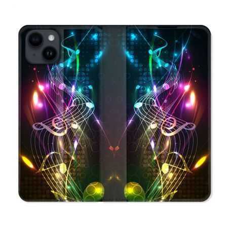 Housse Cuir Portefeuille Pour Iphone 15 Plus (6,7) Musique Partition Multicolore