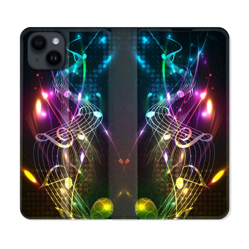 Housse Cuir Portefeuille Pour Iphone 15 Plus (6,7) Musique Partition Multicolore