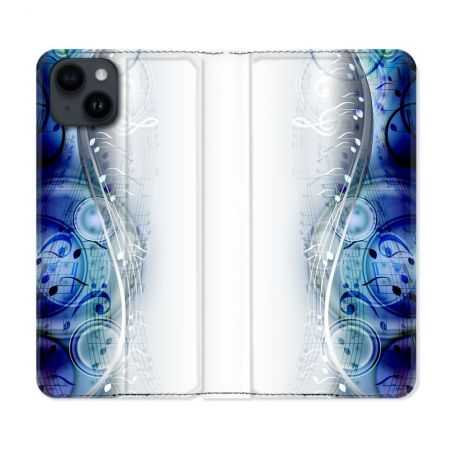 Housse Cuir Portefeuille Pour Iphone 15 Plus (6,7) Musique Partition Vague