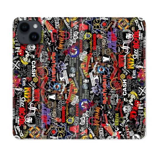 Housse Cuir Portefeuille Pour Iphone 15 Plus (6,7) Musique Rock Groupe
