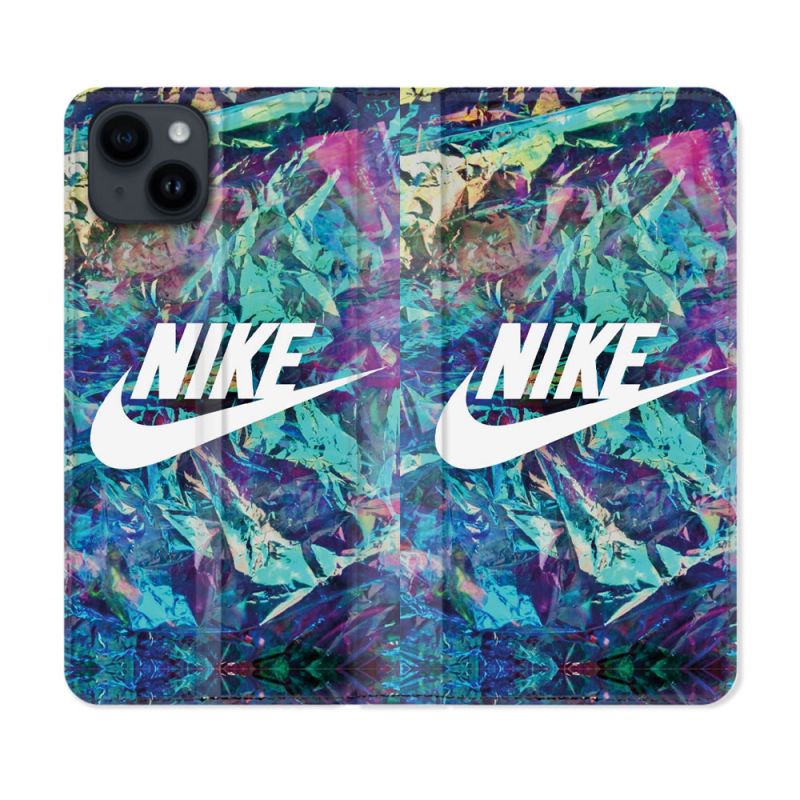 Housse Cuir Portefeuille Pour Iphone 15 Plus (6,7) Nike Turquoise