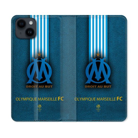 Housse Cuir Portefeuille Pour Iphone 15 Plus (6,7) Olympique Marseille OM Bande