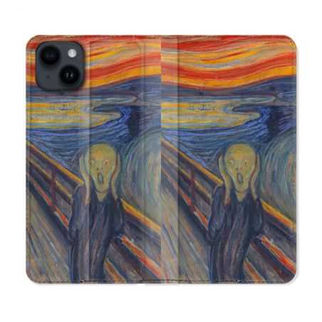 Housse Cuir Portefeuille Pour Iphone 15 Plus (6,7) Peinture Le Cri