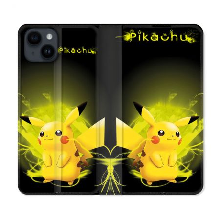 Housse Cuir Portefeuille Pour Iphone 15 Plus (6,7) Pokemon Pikachu Eclair