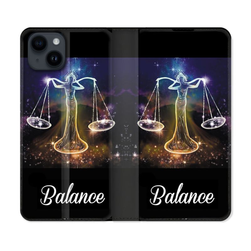 Housse Cuir Portefeuille Pour Iphone 15 Plus (6,7) Signe Zodiaque 2 Balance