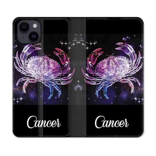 Housse Cuir Portefeuille Pour Iphone 15 Plus (6,7) Signe Zodiaque 2 Cancer