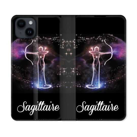 Housse Cuir Portefeuille Pour Iphone 15 Plus (6,7) Signe Zodiaque 2 Sagittaire