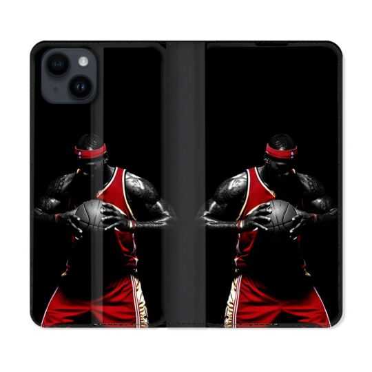 Housse Cuir Portefeuille Pour Iphone 15 Plus (6,7) Sport Basketeur