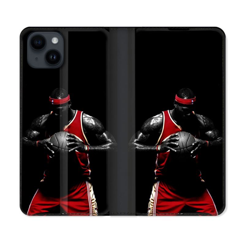 Housse Cuir Portefeuille Pour Iphone 15 Plus (6,7) Sport Basketeur