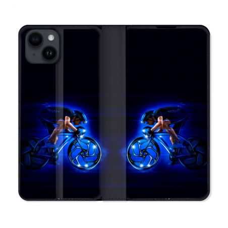 Housse Cuir Portefeuille Pour Iphone 15 Plus (6,7) Sport Cyclisme Bleu