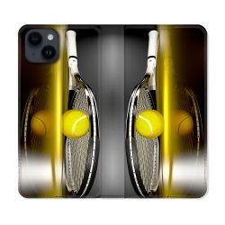 Housse Cuir Portefeuille Pour Iphone 15 Plus (6,7) Sport Tennis Reflet