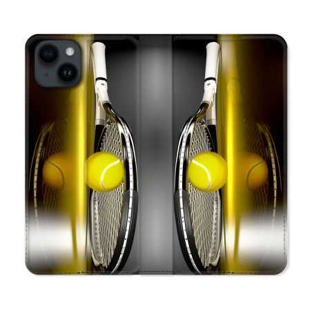 Housse Cuir Portefeuille Pour Iphone 15 Plus (6,7) Sport Tennis Reflet